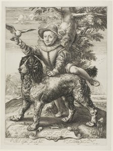Vries, Frederik de (fallecido en 1613) hijo del pintor Dirck de Vries, alumno de Goltzius, con el perro de Goltzius