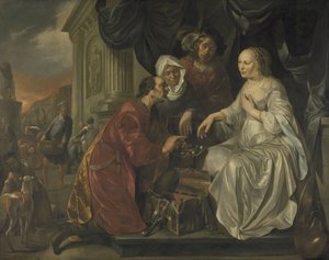 Rebeca recibe regalos del siervo de Abraham de Hendrick Heerschop