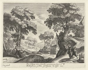 Paisaje con una pareja de granjeros en un camino rural de Hendrick Hondius (I)