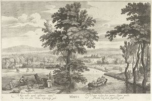 Mayo, con una compañía en un paisaje Mayus (título sobre objeto) Los doce meses (título de la serie)