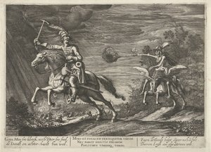 jinete y muerte Ningún Hombre tan kloeck, ni Animal tan rápido, los Mata y los encuentra bien (título sobre objeto) de Hendrick Hondius (I)