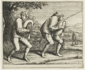 dos gaiteros Peregrinación a Molenbeek (título de la serie) de Hendrick Hondius (I)