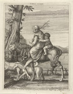 mujer y niño a caballo de Hendrick Hondius (I)