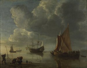 Un mar en calma, 1655-1657 de Hendrick Jacobsz. Dubbels