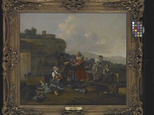 Un mercado de verduras en Italia con figuras (óleo sobre lienzo) de Hendrick Mommers