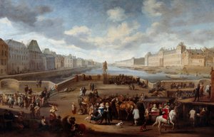 Vista de París con el Louvre, tomada desde el puente Henri IV (actual Pont Neuf) de Hendrick Mommers