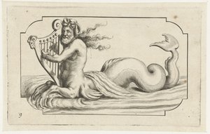 Tritón tocando un arpa Nouveau Livre des Dieux et Deeßes De la Marine Bouckje of Sea Gods and Goddesses (título de la serie) de Hendrick de Keyser (I)