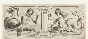 Dos compartimentos, en cada uno un tritón Nouveau Livre des Dieux et Deeßes De la Marine Bouckje of Sea Gods and Goddesses (título sobre el objeto) Nouveau Livre des Dieux et Deeßes De la Marine Bouckje of Sea Gods and Goddesses (título de la serie)