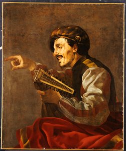 Un laudista sentado señalando de Hendrick ter Brugghen