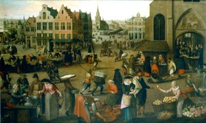 Vista de una plaza de mercado, c. 1570-1603 de Hendrick van Steenwijck the Elder
