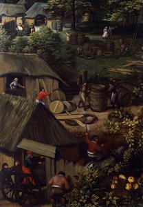 Paisaje de cosecha otoñal, de Lucas van Valkenborch (hacia 1530-1597), detalle de Hendrick van den (1530 97) Broeck