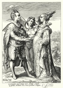 Matrimonio por amor oficiado por Cupido de Hendrik (after) Goltzius