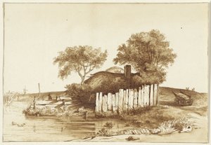 Casa de campo con patio vallado junto al agua de Hendrik Abraham Klinkhamer