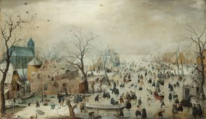 Paisaje de invierno con patinadores, c.1608