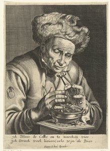 Un anciano que sopla sobre un carbón de Hendrik Bary