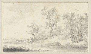 Paisaje con un grupo de cuatro personas, ganado a la izquierda de Hendrik Chalon