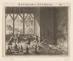 Parte del ritual de entierro de pobladores de Formosa Tayouan de Formosa (título sobre objeto) de Hendrik Frans Diamaer