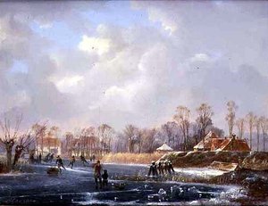 Paisaje con figuras en un río congelado de Hendrik Gerrit ten Cate