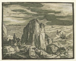 De un conjunto de 4 paisajes: Acantilado en la costa de Hendrik Goltzius