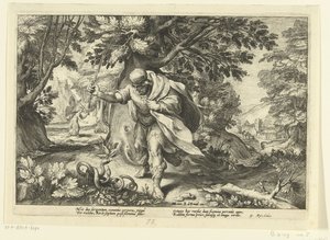 Teiresias golpea a dos serpientes apareándose, de las Metamorfosis de Ovidio de Hendrik Goltzius