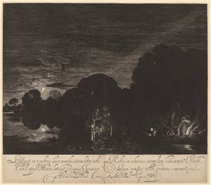 La huida a Egipto de Hendrik Goudt after Adam Elsheimer