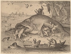 Los peces grandes se comen a los pequeños de Hendrik Hondius after Pieter Bruegel the Elder