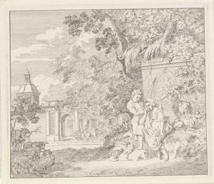 Pareja en un monumento clásico y una puerta de la ciudad Anette y Lubin (título sobre el objeto) de Hendrik Hoogers