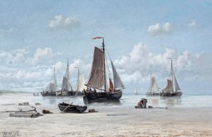Barcos de pesca en la playa, Zandvoort (óleo sobre lienzo) de Hendrik Hulk
