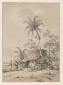 Cabaña con dos personas y un perro de Hendrik Huygens