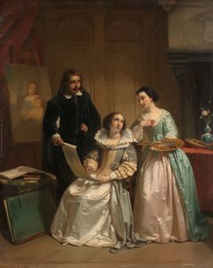 Gerard van Honthorst muestra los dibujos de su alumna Luisa de Bohemia a Amalia van Solms de Hendrik Jacobus Scholten