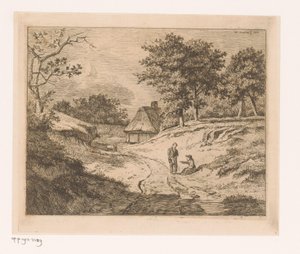 Paisaje con una persona mostrando a otra el camino de Hendrik Jozef Franciscus van der Poorten