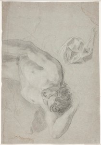 Estudio de modelo masculino, acostado de espaldas, estudio de rodilla y drapeado de Hendrik Krock