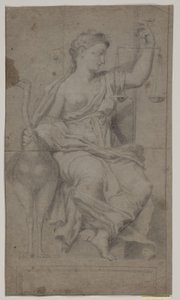 Justitia sentada. (Estudio de figura en la Sala di Costantino, Vaticano, Roma) de Hendrik Krock