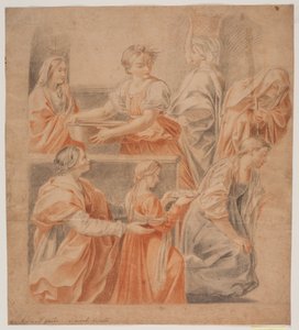 Estudio después del fresco de Guido Reni en la Capilla de la Anunciación, Palacio Quirinal, Roma. (Nacimiento de María, lado izquierdo) de Hendrik Krock