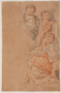 Tres figuras femeninas. Estudio después del fresco de Guido Reni en la Capilla de la Anunciación, Palacio Quirinal, Roma. (Nacimiento de María, lado derecho) de Hendrik Krock