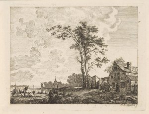 Paisaje con una casa junto a un río. de Hendrik Marcus Schouten