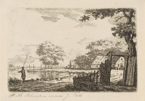 paisaje con pescador de Hendrik Marcus Schouten