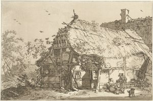 Granja con una familia en el patio. Doce diseños calculados para el uso de aquellos que están aprendiendo a dibujar paisajes (título de la serie) de Hendrik Meijer