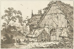 Boerderij conoció a twee mensen en la deuropening Doce diseños calculados para el uso de quienes están aprendiendo a dibujar paisajes (título de la serie) de Hendrik Meijer