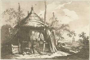Pastores bij een hooiberg Doce diseños calculados para el uso de quienes están aprendiendo a dibujar paisajes (título de la serie) de Hendrik Meijer