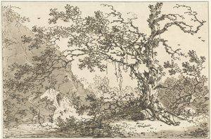 Viajero descansando con su perro en un paisaje Doce diseños calculados para el uso de aquellos que están aprendiendo a dibujar paisajes (título de la serie) de Hendrik Meijer
