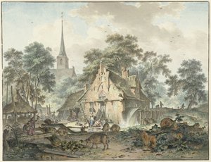 Molino de agua e iglesia del pueblo de Hendrik Meijer