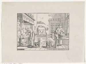 Interior de cocina con dos mujeres en el trabajo. de Hendrik Numan