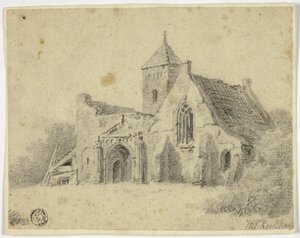 Iglesia de campo en ruinas de Hendrik Pieter Koekkoek