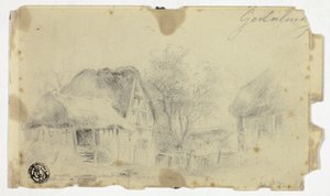 Casa con techo de paja de Hendrik Pieter Koekkoek