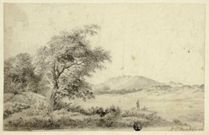 Paisaje con pareja y perro de Hendrik Pieter Koekkoek