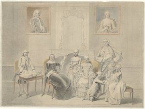 Los hijos de Pieter Cornelis Hasselaer y Clara Wendela Sautijn, cuyos retratos cuelgan en la pared, con su abuela Wendela Eleonora Reael de Hendrik Pothoven