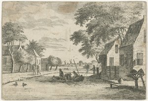 Vista del pueblo con pescadores de Hendrik Roosing