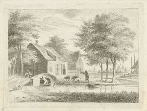 Paisaje con un puente de piedra. de Hendrik Roosing