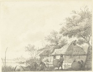 Dos pescadores con canastas en un canal de Hendrik Schwegman